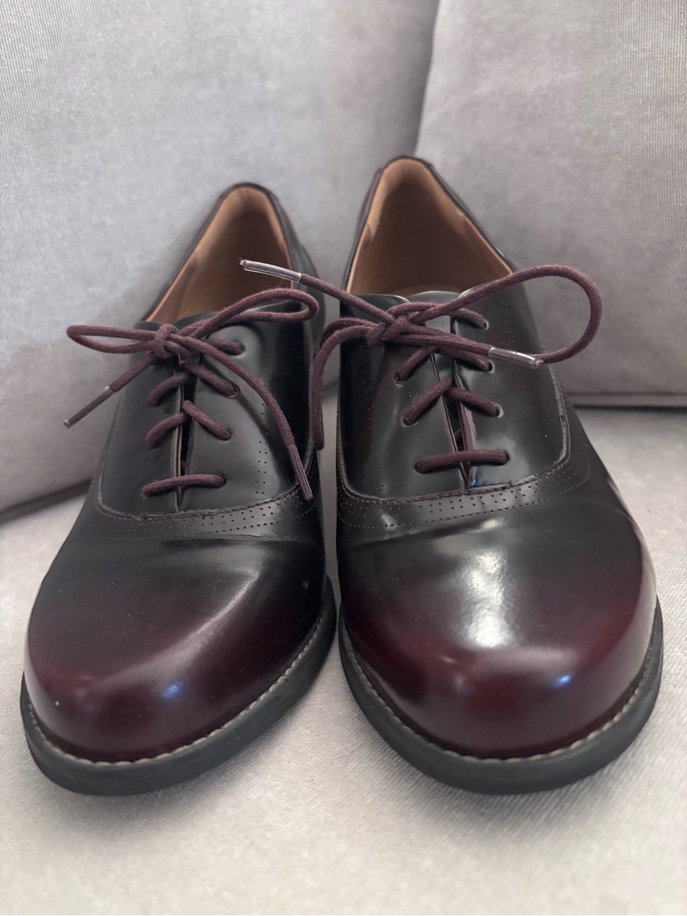 Clarks Artisan Oxblood Burgundy Leather Lace-Up Oxford Block Heel Shoes Size 8